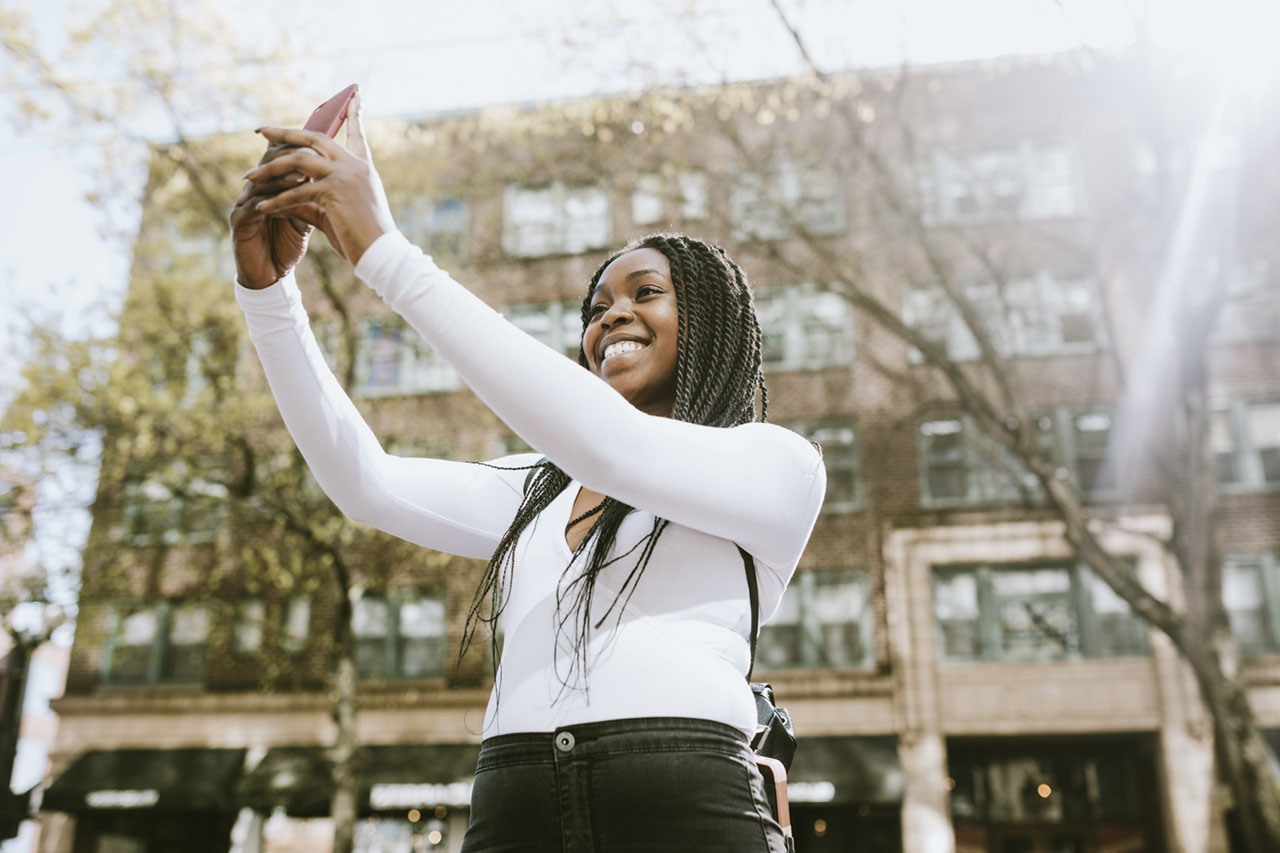 Intern taking selfie in Pioneer Square