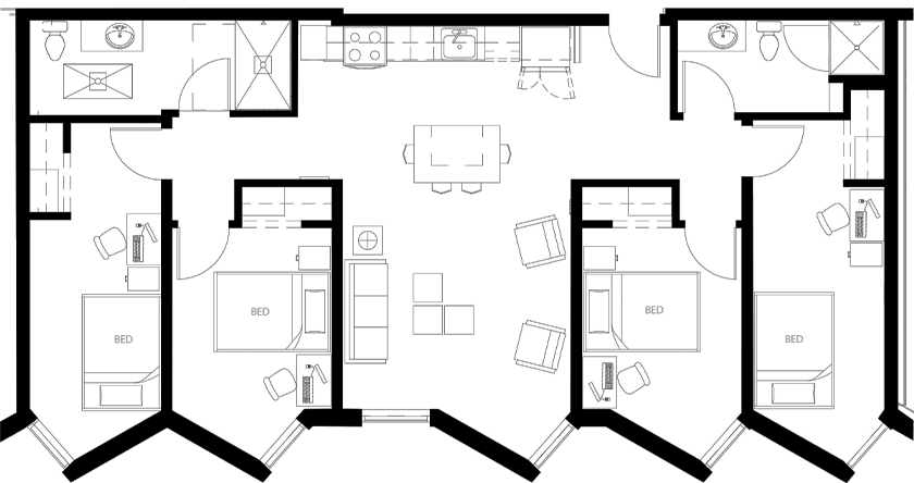 Image of Four-bedroom apartment, private bath
