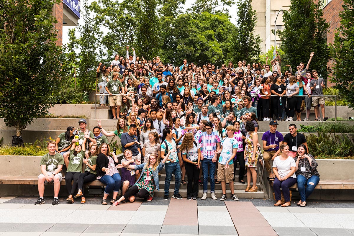 Large group of student leaders outside Terry Hall.